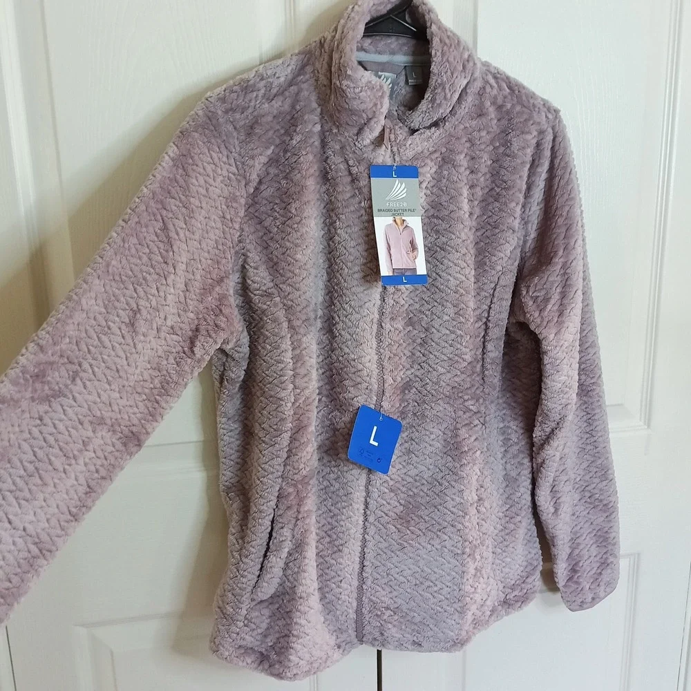 Free2B Braided Butter Pile Jacket Mauve Purple Faux Fur Fleece Full Zip Womens L